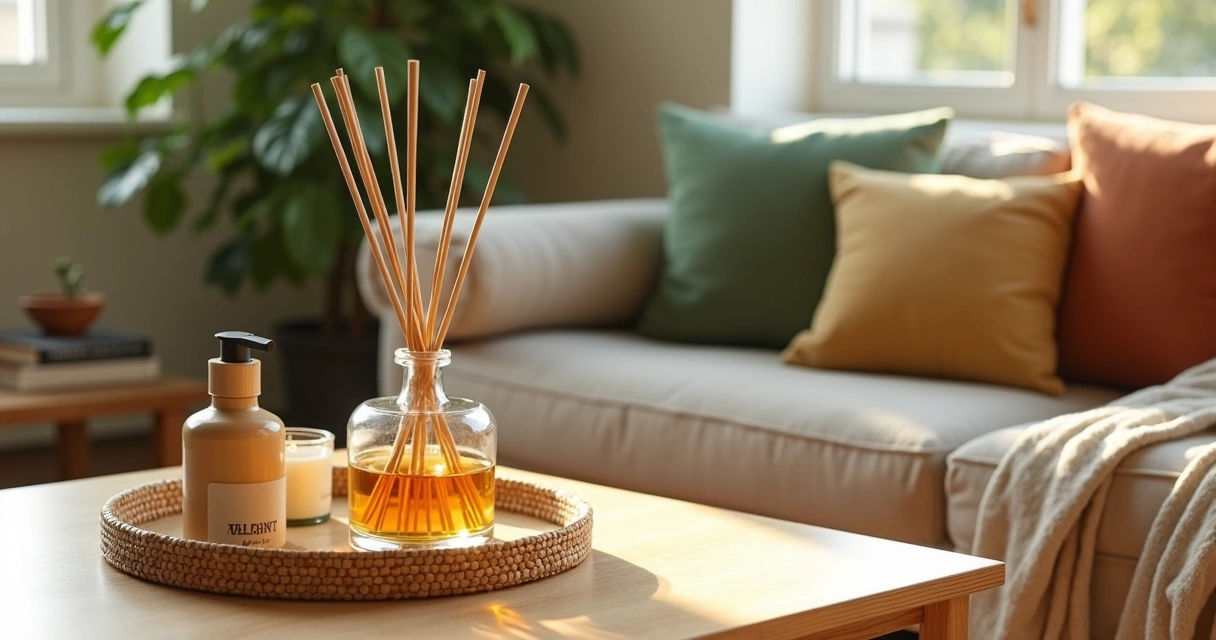 Blog 10 Difusor de varetas perfumando sala aconchegante ao lado de livros e plantas