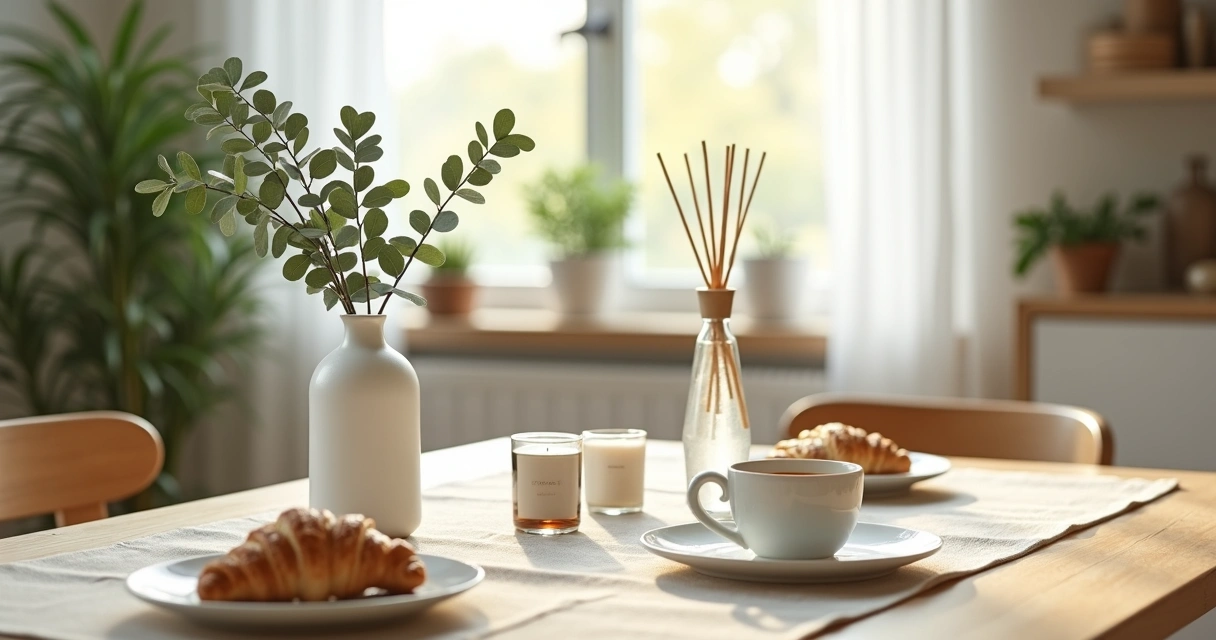 Blog 3 Acessórios de aromatização organizados em mesa posta de café da manhã