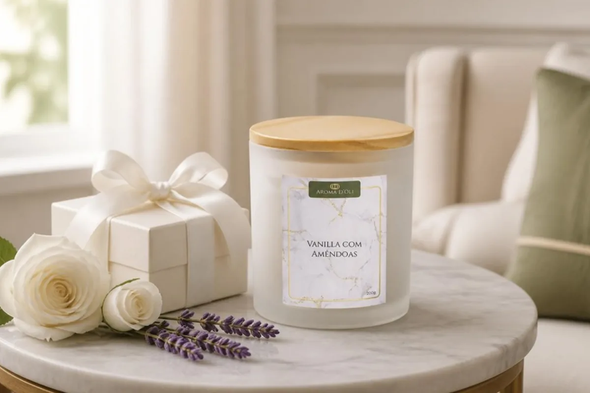 Vela no Pote Vanilla com Amêndoas como presente para padrinhos de batizado